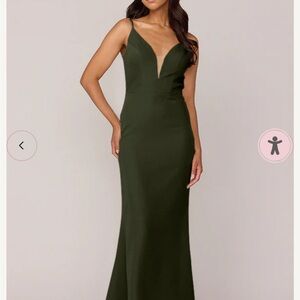 Revelry Camilla Crepe dress in deep olive